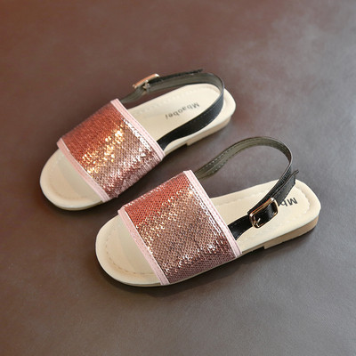 Sandale moderne pentru fete pentru copii cu paiete in negru, gri si roz