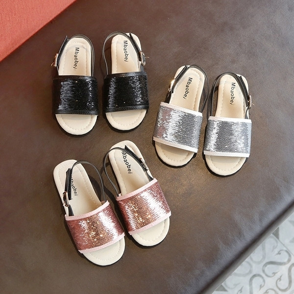 Sandale moderne pentru fete pentru copii cu paiete in negru, gri si roz