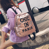 Rucsac de damă cu paiete și inscripție în mai multe culori