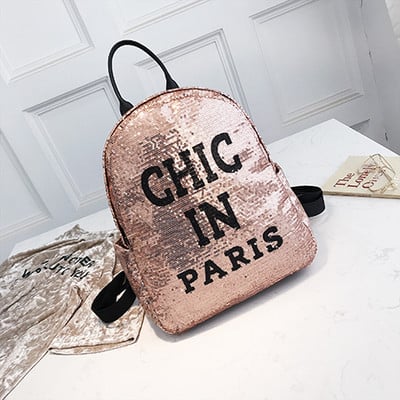 Rucsac de damă cu paiete și inscripție în mai multe culori