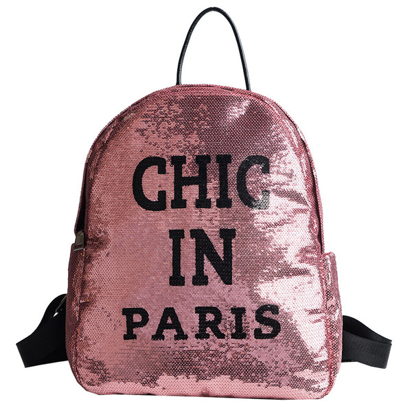 Rucsac de damă cu paiete și inscripție în mai multe culori