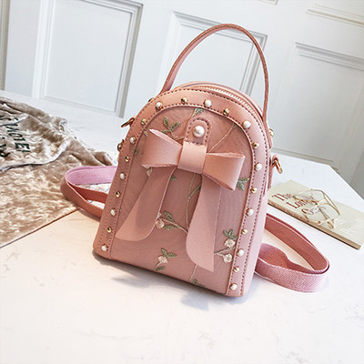 Rucsac de dama cu broderie si panglica in mai multe culori