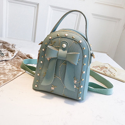 Rucsac de dama cu broderie si panglica in mai multe culori