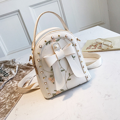 Rucsac de dama cu broderie si panglica in mai multe culori