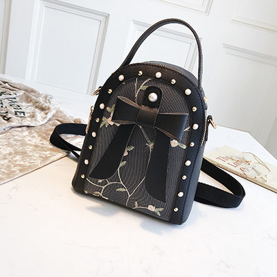 Rucsac de dama cu broderie si panglica in mai multe culori