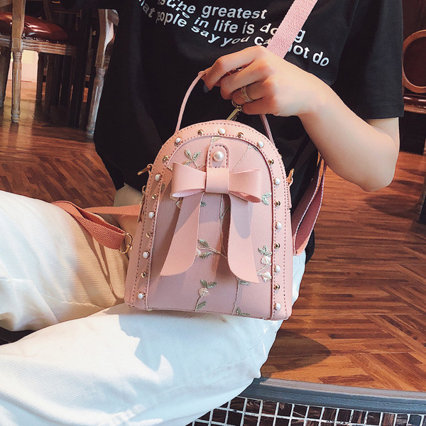 Rucsac de dama cu broderie si panglica in mai multe culori