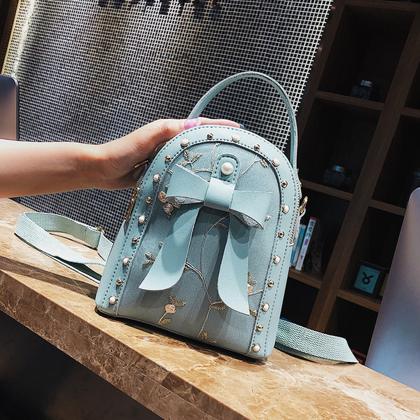 Rucsac de dama cu broderie si panglica in mai multe culori