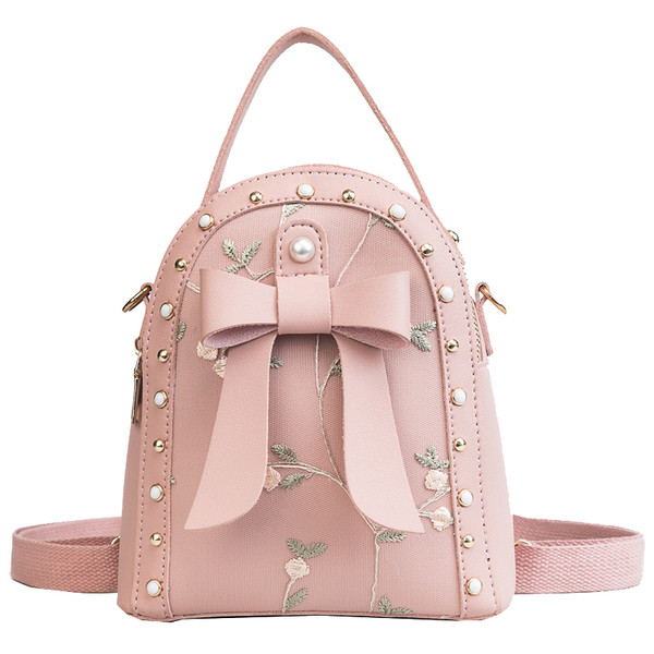 Rucsac de dama cu broderie si panglica in mai multe culori