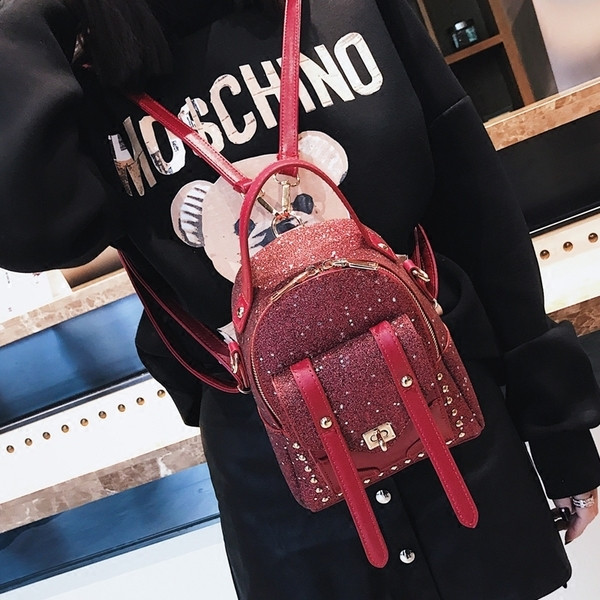 Малка дамска раница с брокат в четири цвята