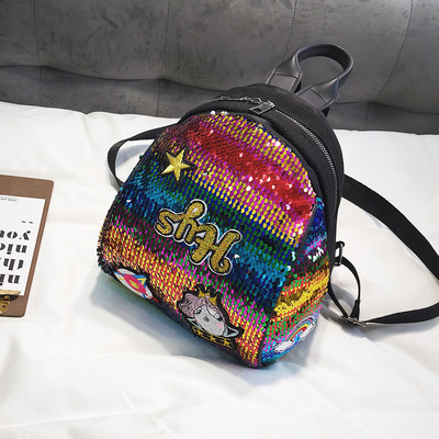 Rucsac de dama colorat cu paiete si broderie