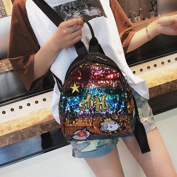 Rucsac de dama colorat cu paiete si broderie