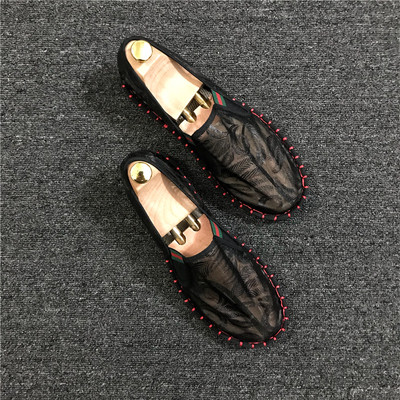 Mocasini pentru bărbați transparenți cu elemente florale în alb-negru