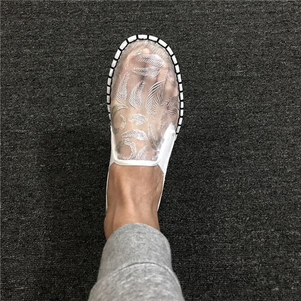 Mocasini pentru bărbați transparenți cu elemente florale în alb-negru