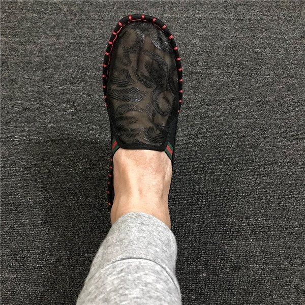 Mocasini pentru bărbați transparenți cu elemente florale în alb-negru