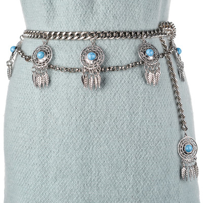 Lant de curea retro dama cu pandantive si pietre decorative