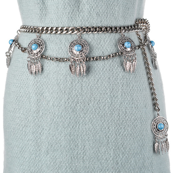 Lant de curea retro dama cu pandantive si pietre decorative