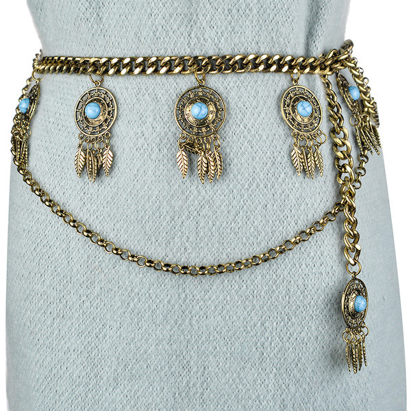 Lant de curea retro dama cu pandantive si pietre decorative