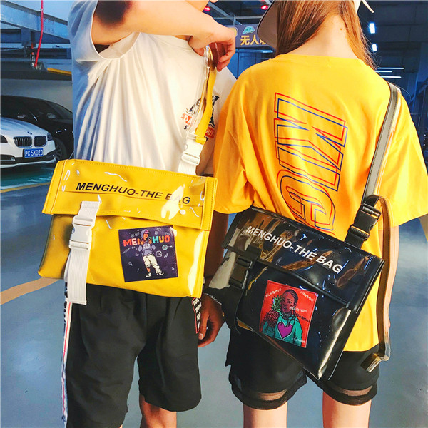 Geantă de umăr cu inscripție și aplicație potrivită pentru femei și bărbați