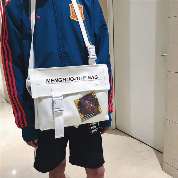 Geantă de umăr cu inscripție și aplicație potrivită pentru femei și bărbați