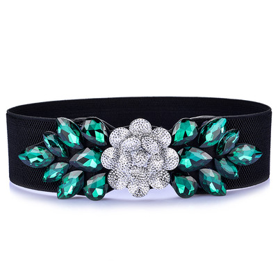 Γυναικεία ελαστική ζώνη με διακοσμητικές πέτρες και λουλούδια κούμπωμα
