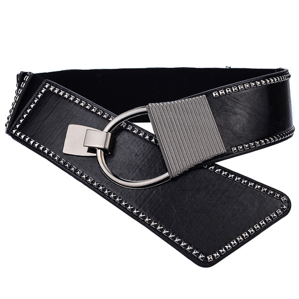 Curea de dama din piele lacuita cu decor metalic in doua modele