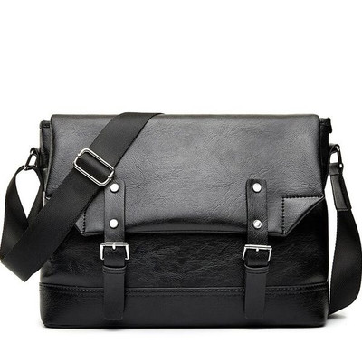 Geantă casual neagră pentru bărbați din piele ecologică