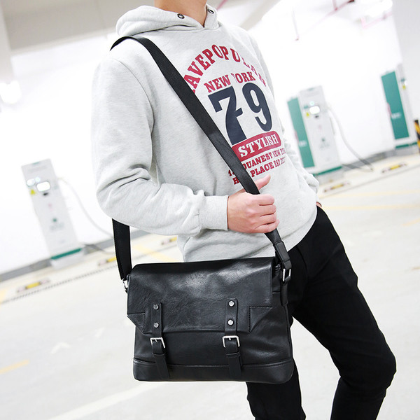 Geantă casual neagră pentru bărbați din piele ecologică