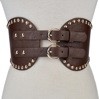 Curea casual de dama din piele cu nituri metalice