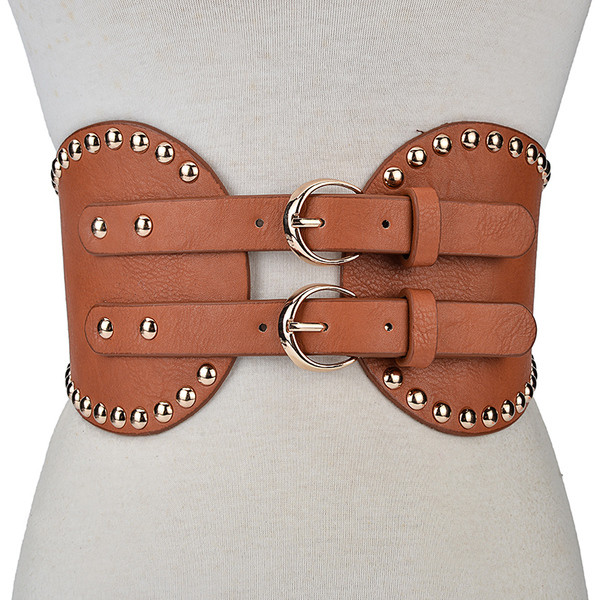 Curea casual de dama din piele cu nituri metalice