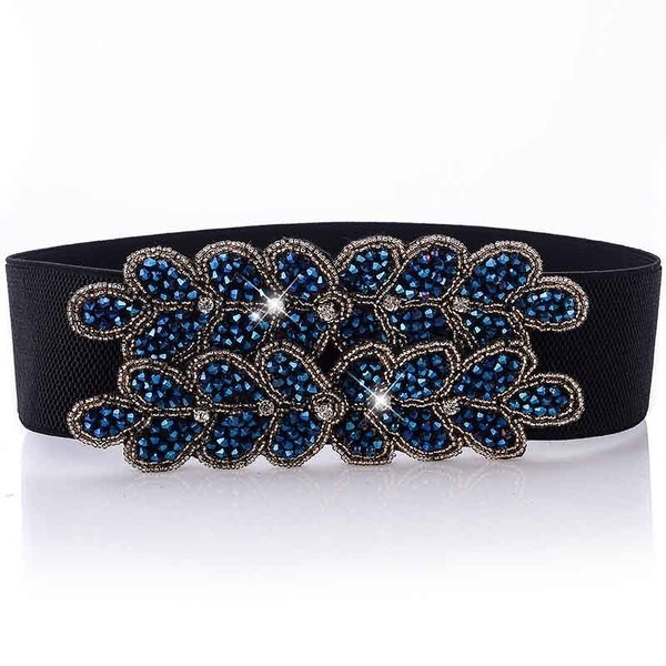 Γυναικεία ελαστική  ζώνη με floral διακόσμηση και διακοσμητικές πέτρες