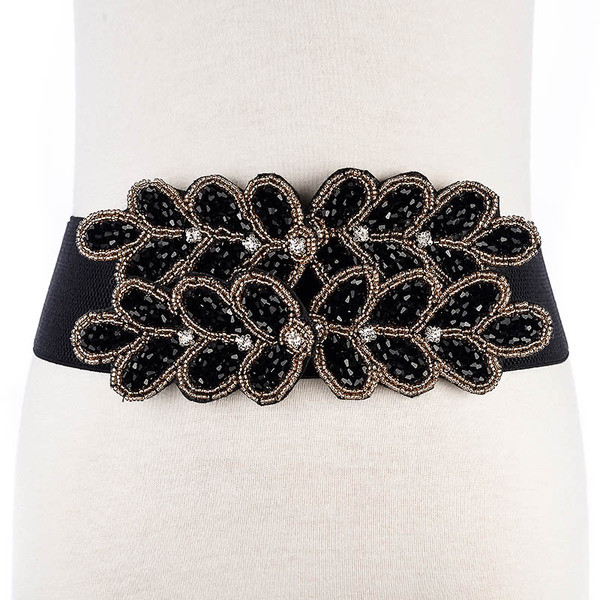 Γυναικεία ελαστική  ζώνη με floral διακόσμηση και διακοσμητικές πέτρες