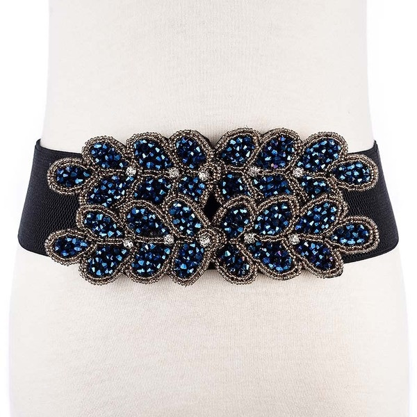 Γυναικεία ελαστική  ζώνη με floral διακόσμηση και διακοσμητικές πέτρες