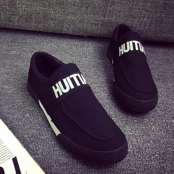 Mocasini pentru bărbați cu inscripție în negru și albastru închis