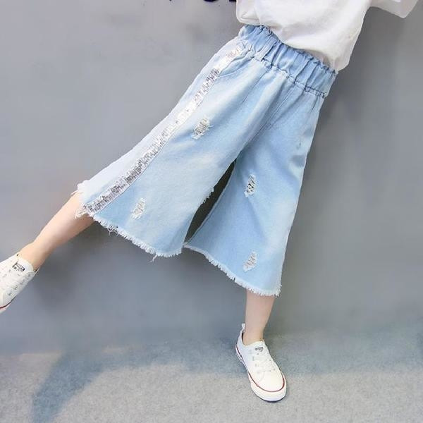 Blugi de copii pentru fata cu margine lucioasa si lungime 7/8 - model lat