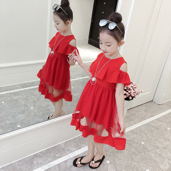 Rochie eterică modernă pentru copii în roșu, roz și galben