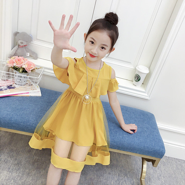 Rochie eterică modernă pentru copii în roșu, roz și galben