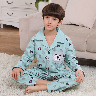 Памучна детска пижама за момчета с с дълъг ръкав-риза и дълги панталони в пет цвята