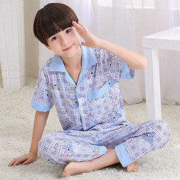 Άνετη παιδική πιτζάμα από βαμβάκι με κοντό μανίκι και μακρύ παντελόνι σε πέντε χρώματα