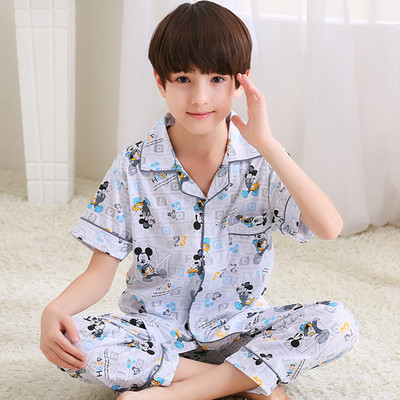 Άνετη παιδική πιτζάμα από βαμβάκι με κοντό μανίκι και μακρύ παντελόνι σε πέντε χρώματα