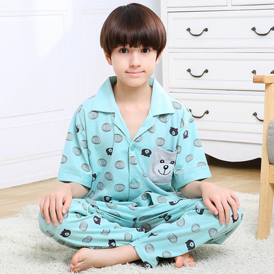 Άνετη παιδική πιτζάμα από βαμβάκι με κοντό μανίκι και μακρύ παντελόνι σε πέντε χρώματα