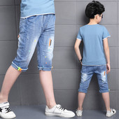 Blugi casual copii pentru baieti 7/8 cu elemente colorate