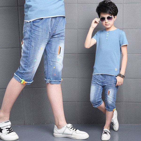 Blugi casual copii pentru baieti 7/8 cu elemente colorate