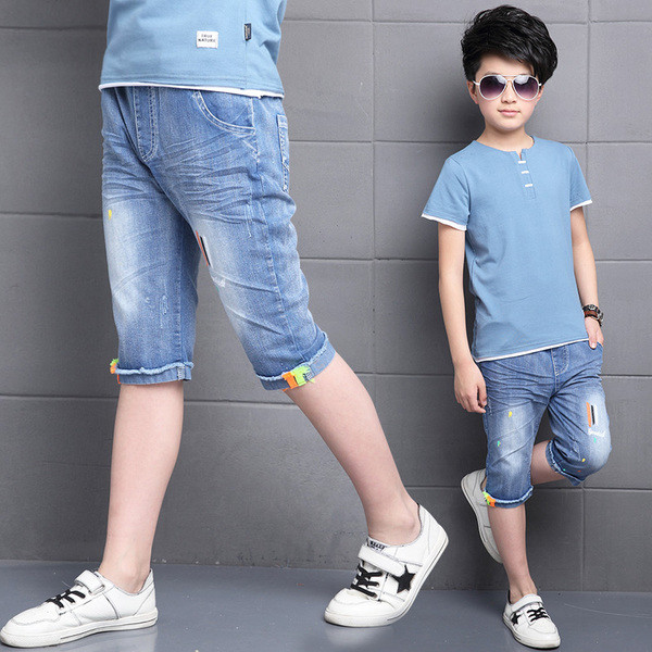 Blugi casual copii pentru baieti 7/8 cu elemente colorate