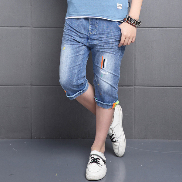 Blugi casual copii pentru baieti 7/8 cu elemente colorate