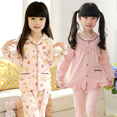 Cotton pajamas for girls with long sleeves and long pants in three colors