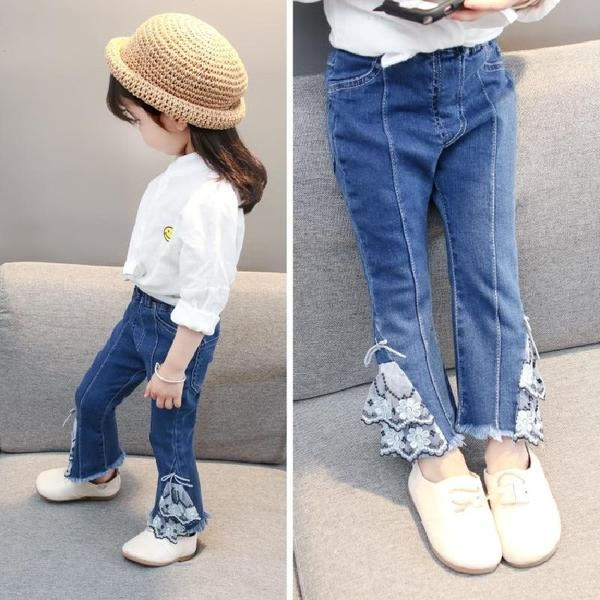 Blugi casual copii pentru o fata cu dantela - model lat