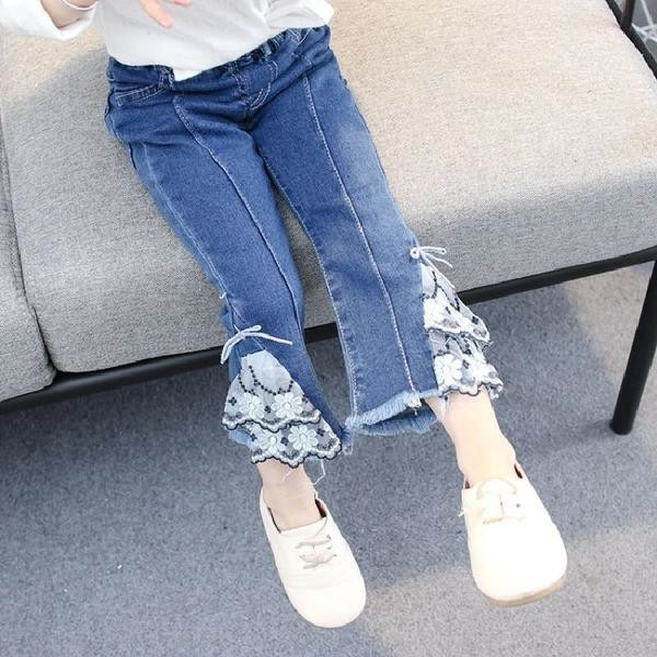 Blugi casual copii pentru o fata cu dantela - model lat