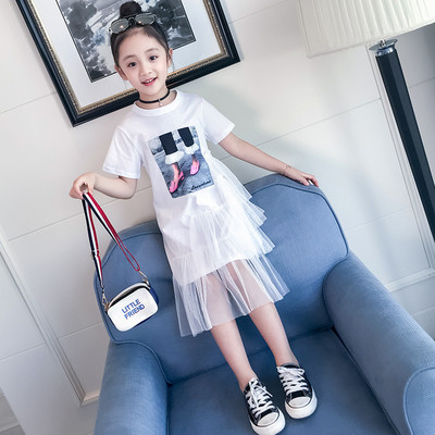 Детска ежедневна рокля с мрежа във бял цвят