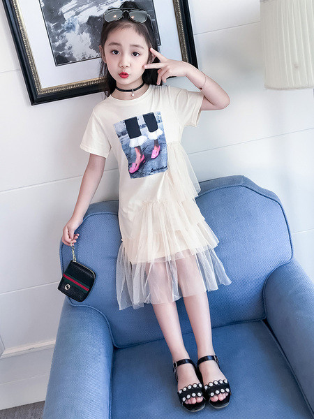 Rochie casual pentru copii cu plasa in alb