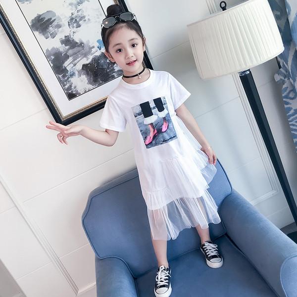 Rochie casual pentru copii cu plasa in alb